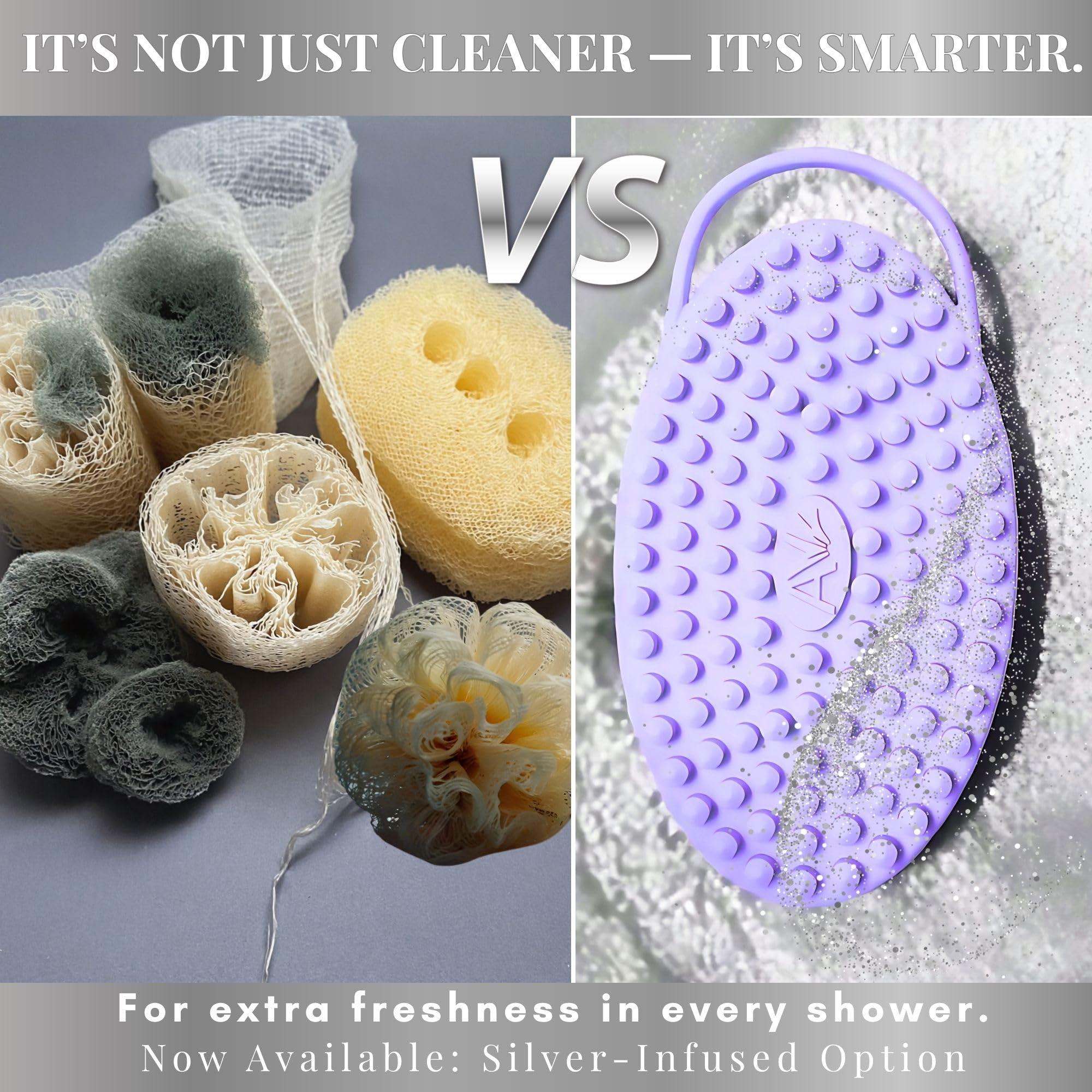 Avilana Avilana Silicone Exfoliating Body Scrubber Dual-Sided Silicone Loofah for Shower, Body Scrubber for Men & Women, Gentle Loofa Alternative, Easy-to-Clean Silicone Body Scrubber (Marbled with Silver)