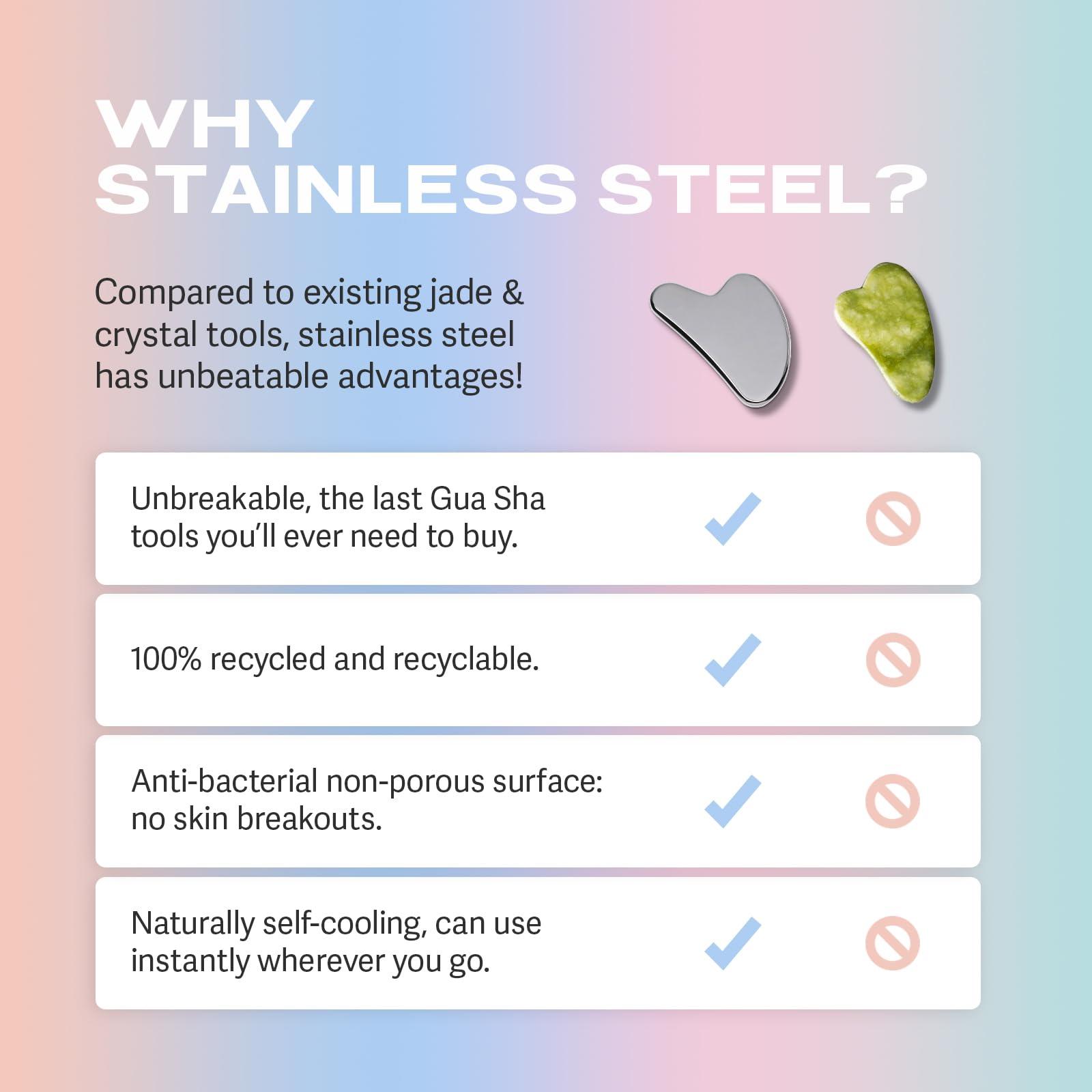 Sacheu Sacheu Stainless Steel Face Roller and Gua Sha Bundle - Metal Face Roller, Metal Gua Sha, Facial Massage Tools to Reduce Puffiness, Lymphatic Drainage, Facial Tension, Skin Care Face Massagers