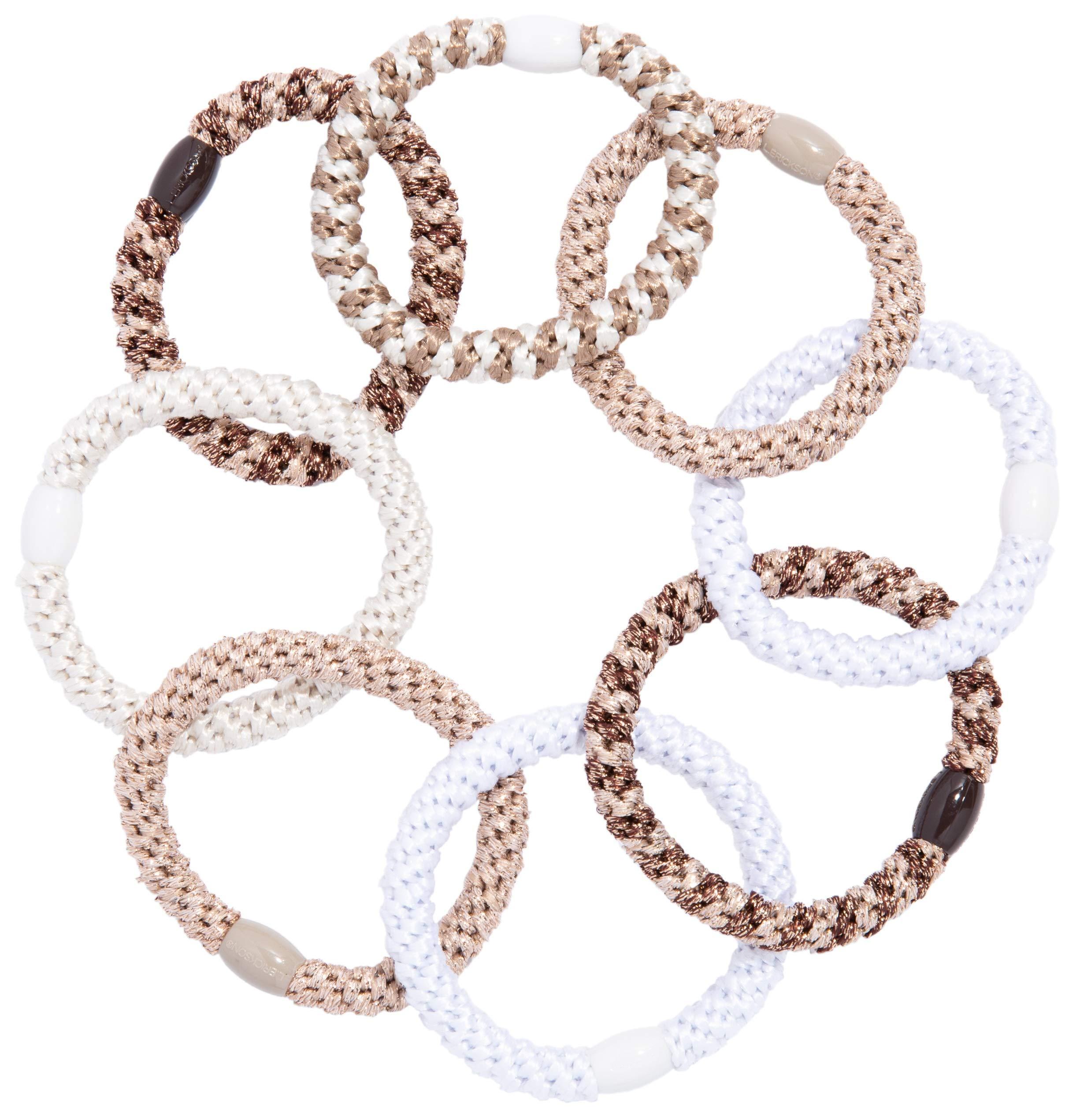 L. Erickson L. Erickson U.S.A. Hair Ties, 8 Count - Grab & Go Ponytail Holders - White Chocolate - Hair Ties No Damage - Beige, White, Brown Color - Set of 8 Hair Accessories for Women