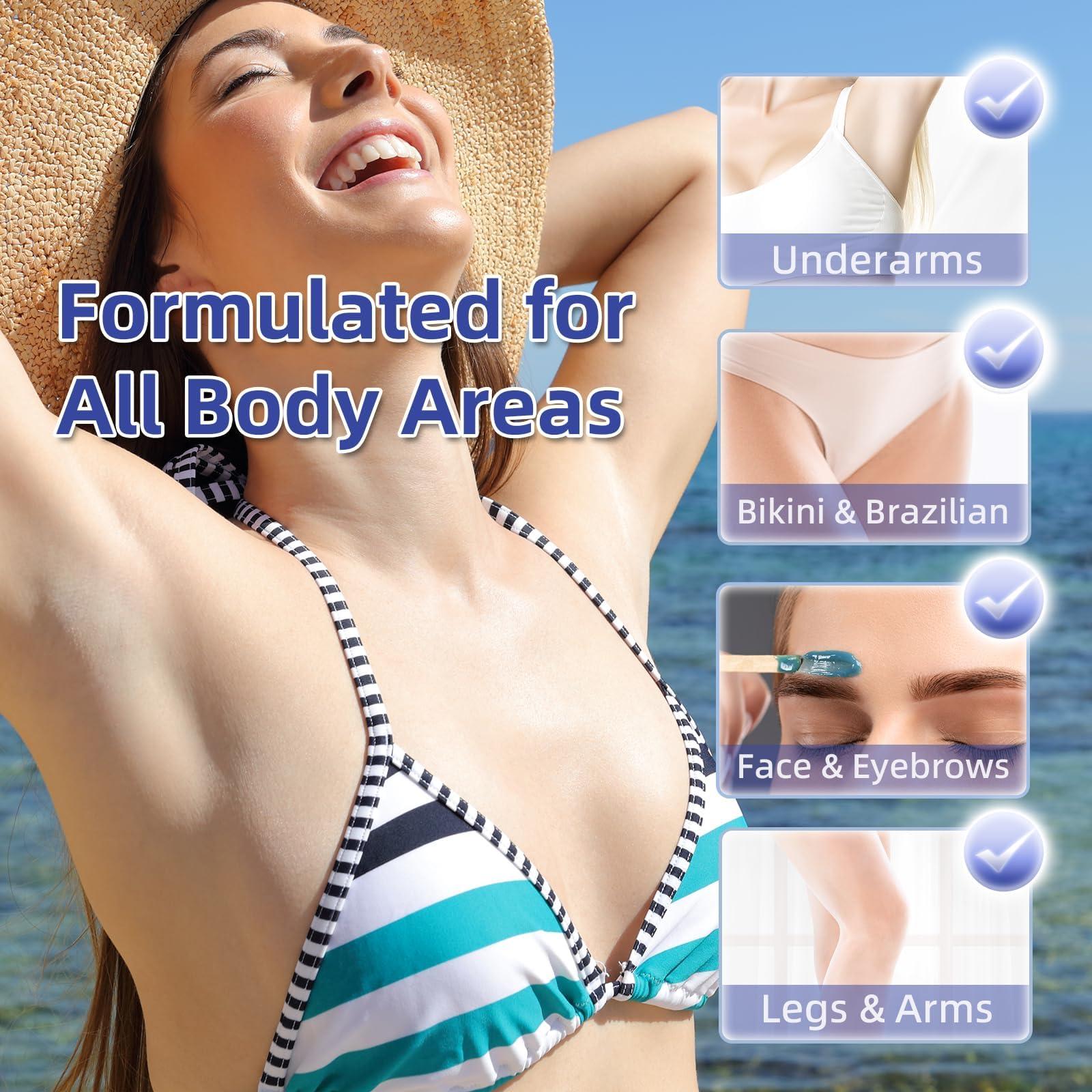 urperf Hard Wax Beads, 1.1 lb Waxing Beads, Brazilian Bikini Wax,Hard Wax Hair Removal for Face, Body, Legs, Pearl Beads for Wax Warmers, with 30g Care Cream & 12 Applicator Sticks