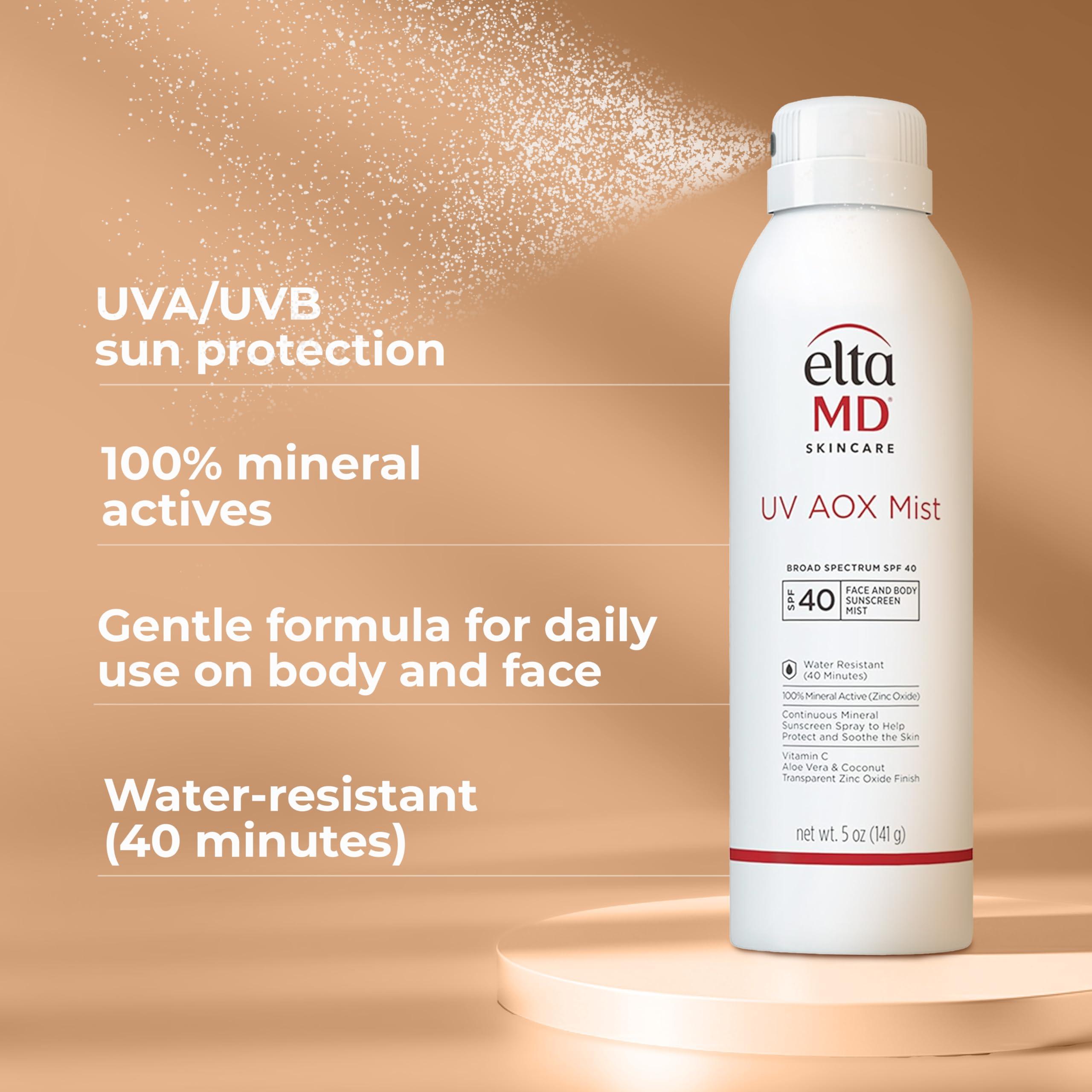 EltaMD EltaMD UV AOX Mist Mineral Sunscreen Spray, SPF 40 Spray Sunscreen for Face and Body, Zinc Oxide Formula, 5 oz Bottle