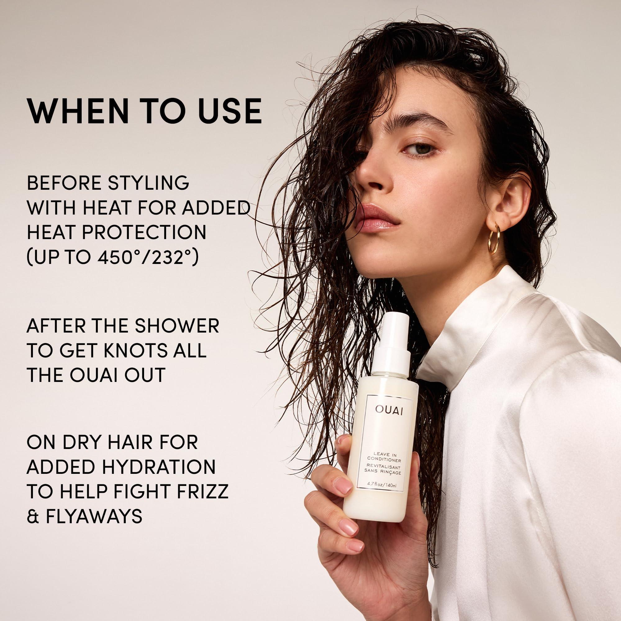 OUAI Haircare OUAI Leave In Conditioner & Heat Protectant Spray - Prime Hair for Style, Smooth Flyaways, Add Shine and Use as Detangling Spray - No Parabens, Sulfates or Phthalates (1.5 oz)