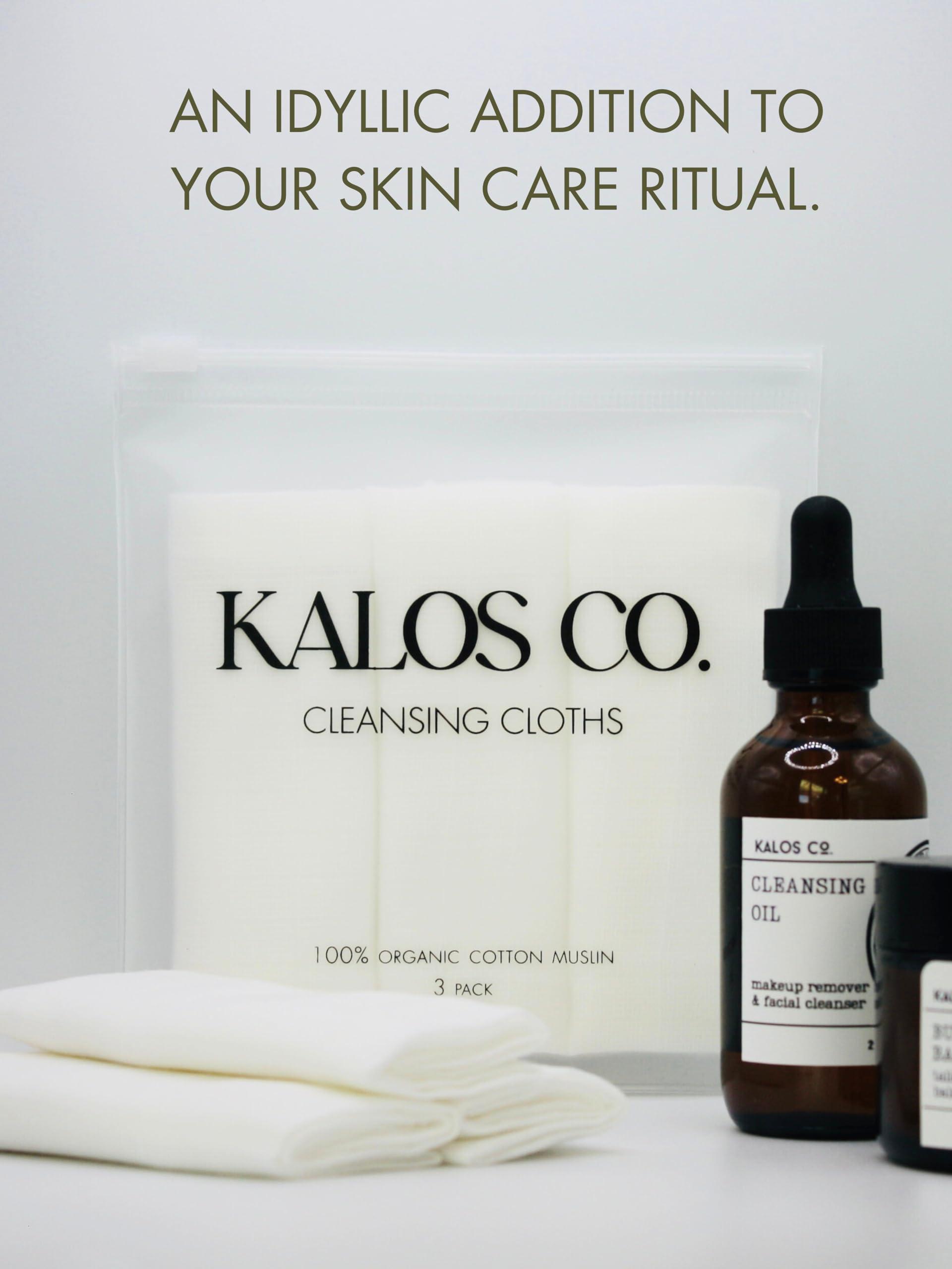 Kalos Co. KALOS CO. 3 pack organic face cloths made with 100% organic cotton, organic muslin facial cloths, cotton organic wash cloths, organic skin care, cloths for face wash cloths