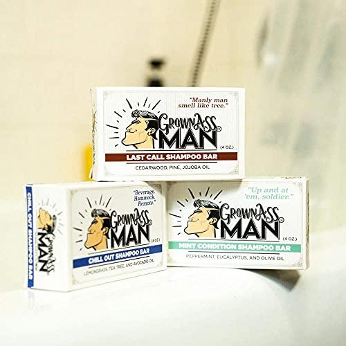 Grown Ass Man Co. Grown Ass Man Co. - Solid Shampoo Bar Rich Lather 3 in 1: Hair, Beard & Body Wash - Plastic Free & Eco-Friendly, Natural & Organic Clean for All Hair Types, 4oz Bar (Variety, 3-Pack)