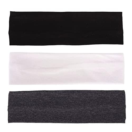 MapofBeauty MapofBeauty 3 Pack Yoga Headbands Stretchy Cotton Head Band Hairwarp Sports Running Exercise Gym (Black/White/Dark Grey)