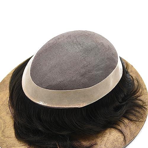 Generic Toupee For Men Fine Mono Lace Mens Toupee Men Hair Replacement Systems Human Hair Piece For Men Durable NPU Monofilament Hair Wig 6\"X8\"#1B20 Off Black+20% Gray