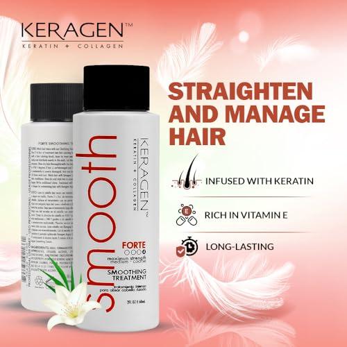 KERAGEN KERAGEN - Brazilian Keratin Smoothing Treatment, Blowout Straightening System for Dry and Damaged Hair - Forte, Sulfate Free - Eliminates Curls and Frizz, Medium to Coarse Hair (2 Oz)