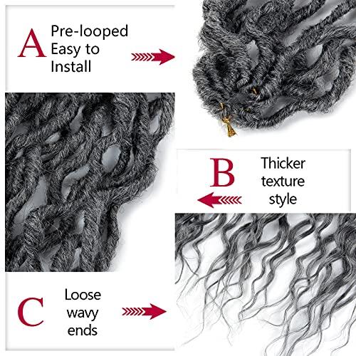 BEkjdiof Goddess Faux Locs Crochet Hair 24Inch 6Packs Pre-looped Goddess Locs Crochet Hair,Curly Locs Crochet Hair Soft Dreadlocks Faux Crochet Locs Synthetic Crochet Braids for Black Women(24'', Grey)