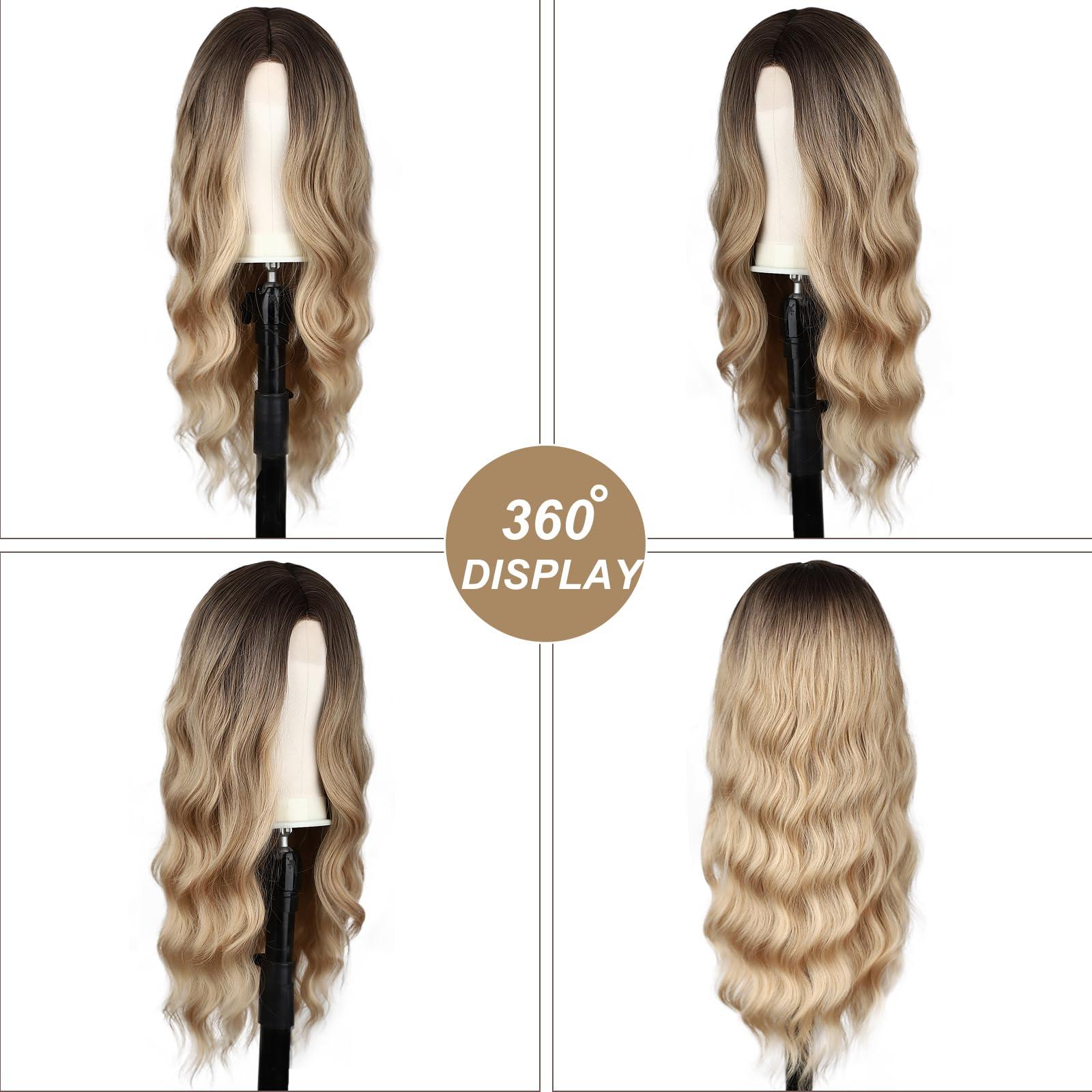 BEAUTIFA BEAUTIFA Dirty Blonde Wig, Long Blonde Wavy Wigs for Women 26 Inch Middle Part Natural Curly Synthetic Wig Heat Resistant Fiber Wig for Daily Party Use