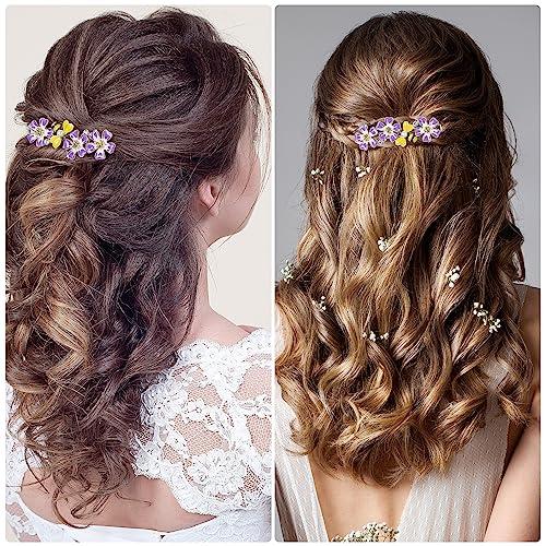 CHANZET CHANZET Bee Flower Hair Clip Pins with Rhinestone Pearl 3pcs, Gold Vintage Decorative Metal Hair Clips, Elegant Purple Flower Hair Barrettes Hairpin Bee Hair Styling Accessories for Women Girls