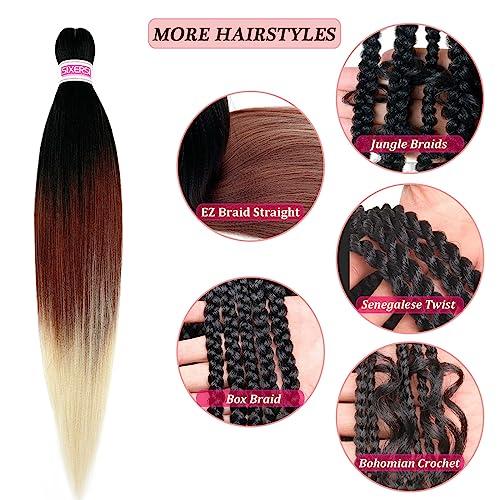 SIXERSI Blonde Ombre Braiding Hair Pre Stretched Kanekalon Prestretched Braiding Hair Ombre 1b to Brown Blonde Colored Hair Extensions for Braiding 26 Inch 8 Packs Micro Soft Long Jumbo Braiding Hair
