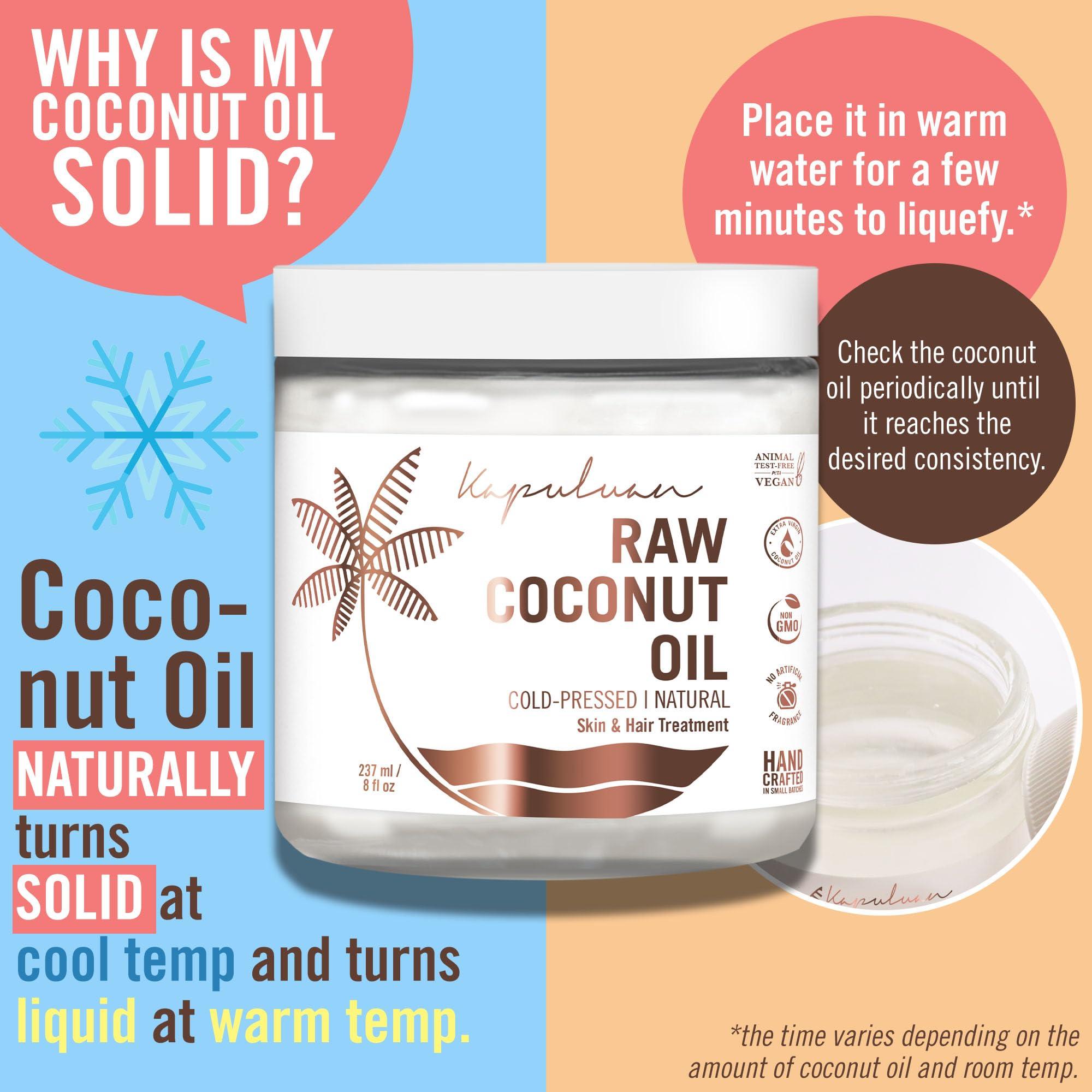 Kapuluan Kapuluan Organic Coconut Oil for Hair, Skin  Raw Extra Virgin Coconut Oil - Pure Unrefined Cold Pressed Oil with MCTs for Body Care or Haircare, Hair Growth, Aceite de Coco Organico, Baby, Dogs, Pets