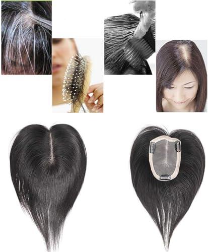 YAIRYANGTZE YAIRYANGTZE Human Hair Topper Hair Piece Hand Made Wiglets Hairpieces for Thinning Hair with Clips Mono Base (Black,14\" mono)