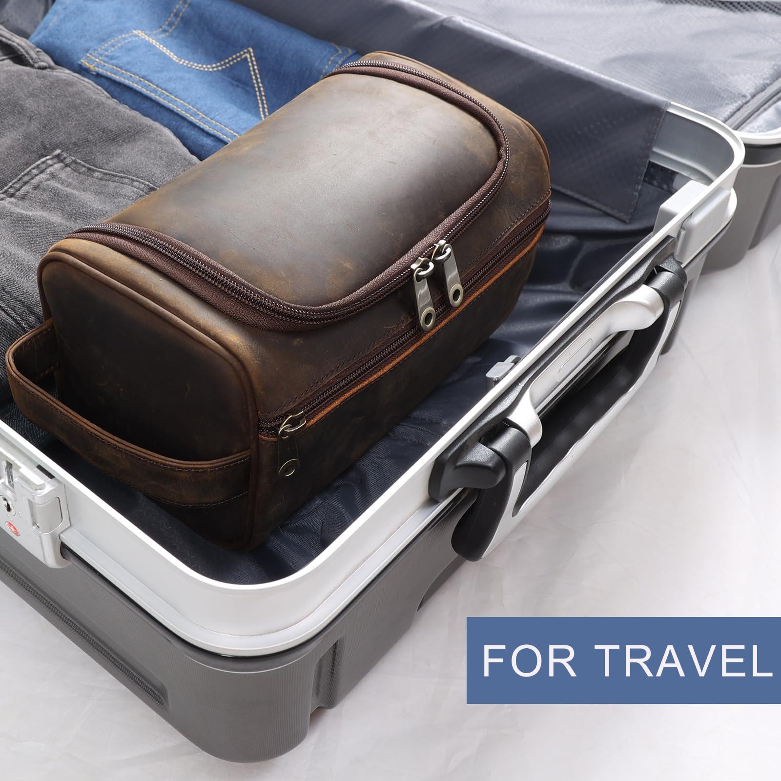 TIDING TIDING Men\'s Leather Hanging Toiletry Bag Portable Travel Dopp Kit Cosmetics Makeup Toiletries Organizer Shaving Kit Wash Bag