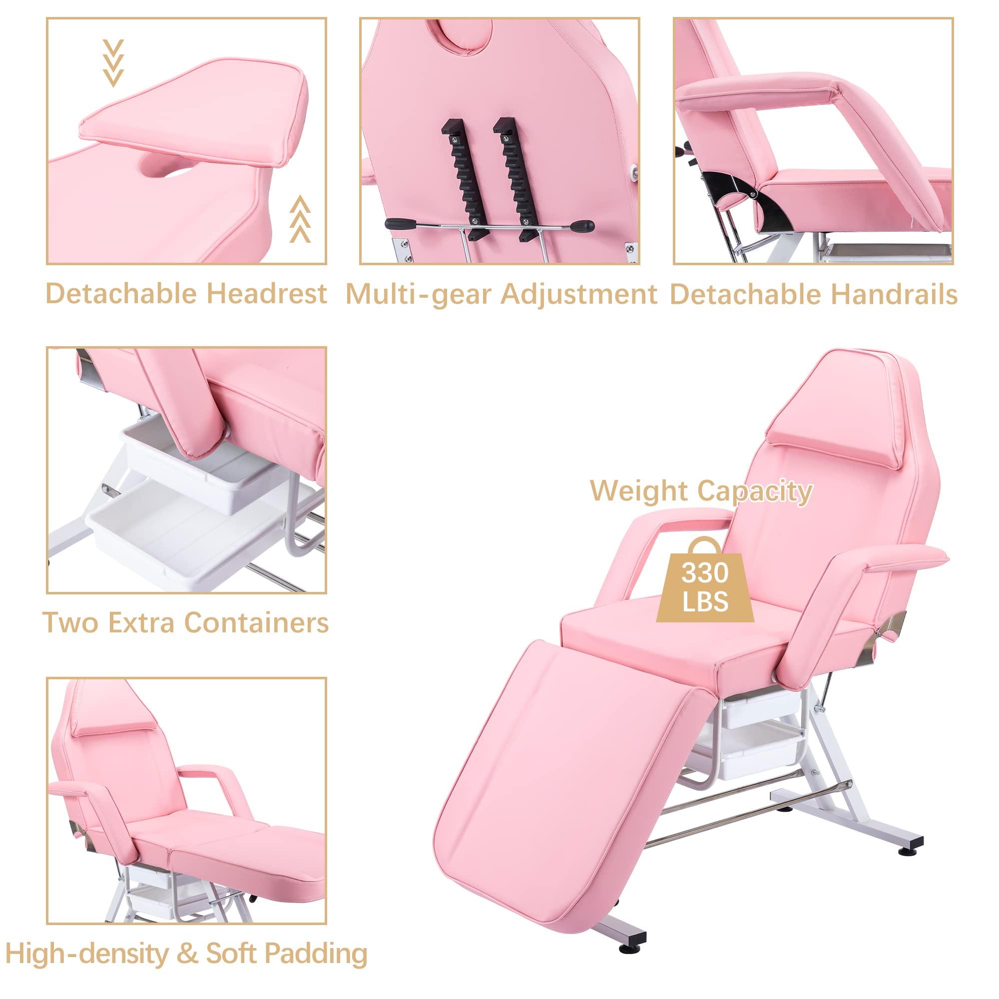 China YHUBHSIS Massage Bed Tattoo Chair with Hydraulic Stool, 3-Section Esthetician Salon Facial Bed, Adjustable Beauty Spa Equipment Barber Chair, Esthetician Lash Bed with Removable Headrest