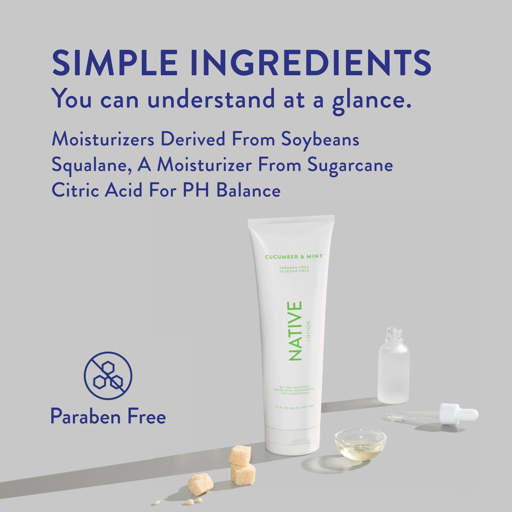 Native Native Body Lotion Contains Naturally Derived Ingredients | for Women and Men, Body Moisturizers for Dry Skin | Cucumber and Mint, 12 fl oz