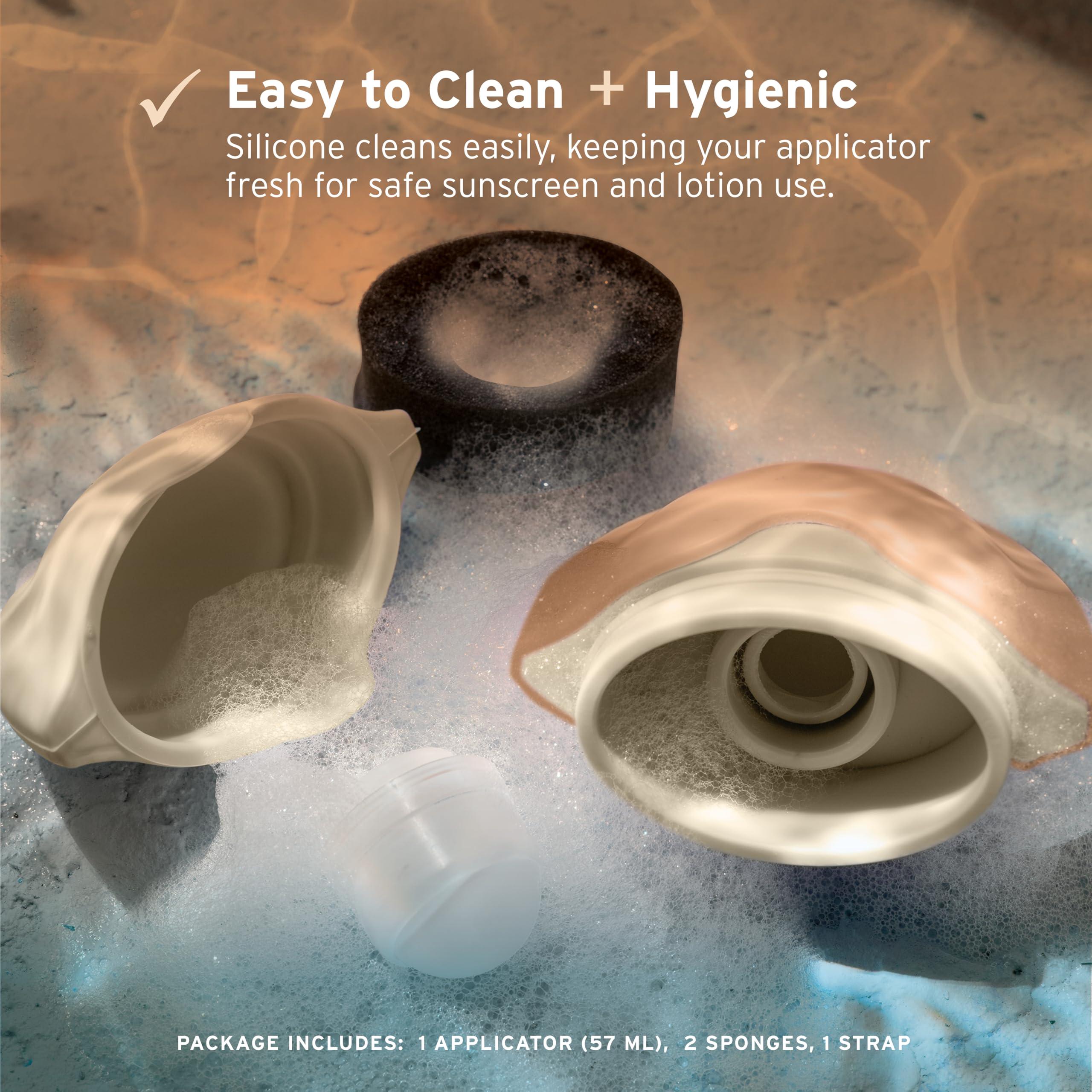 SUN SWIFT SUN SWIFT Silicone Sunscreen Applicator with Strap for Kids & Adults | Refillable Roll-On Face & Body Sunblock Lotion Sponge | Mess-Free, Hygienic, BPA-Free, w/Replacement Sponge, Travel Size, Beige