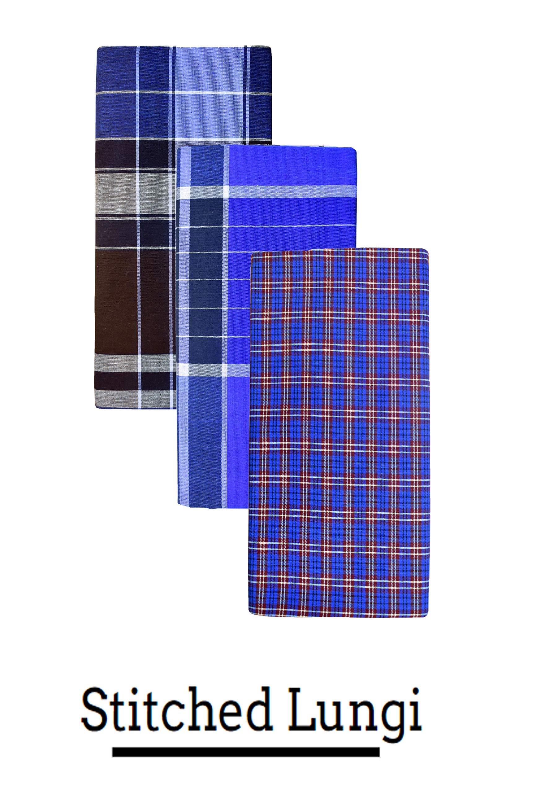 PG COUTURE PG COUTURE Stitched LUNGI // Closed LUNGI Cotton lungies for Men (Multi-Coloured Pack of 4)|| Assorted Checks_2 Meter