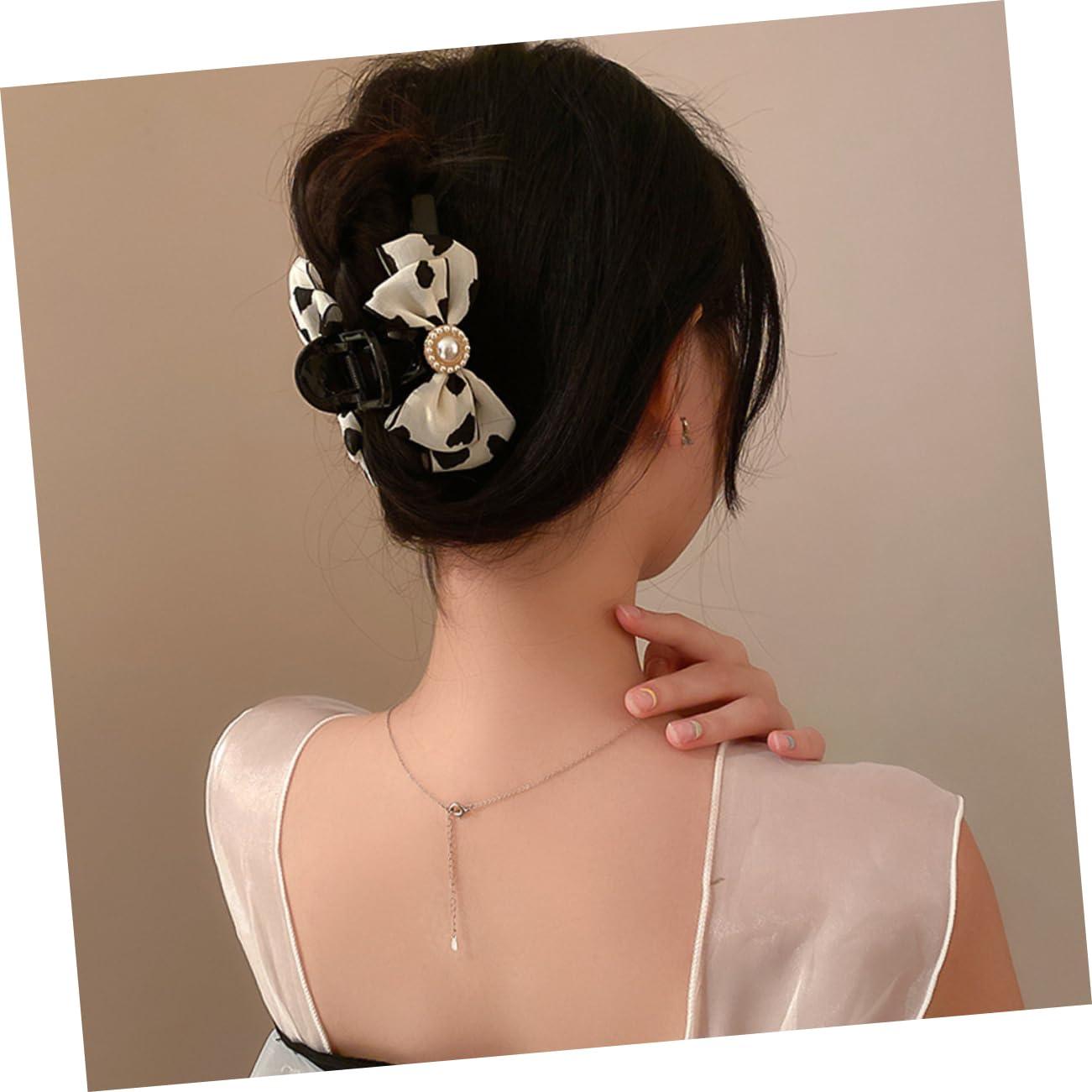 CIMAXIC Pearl Cow Print Hair Bow Claw Clip Stylish Hair Teeth Clamp for Women and for Ponytails and Everyday Hair Accessories