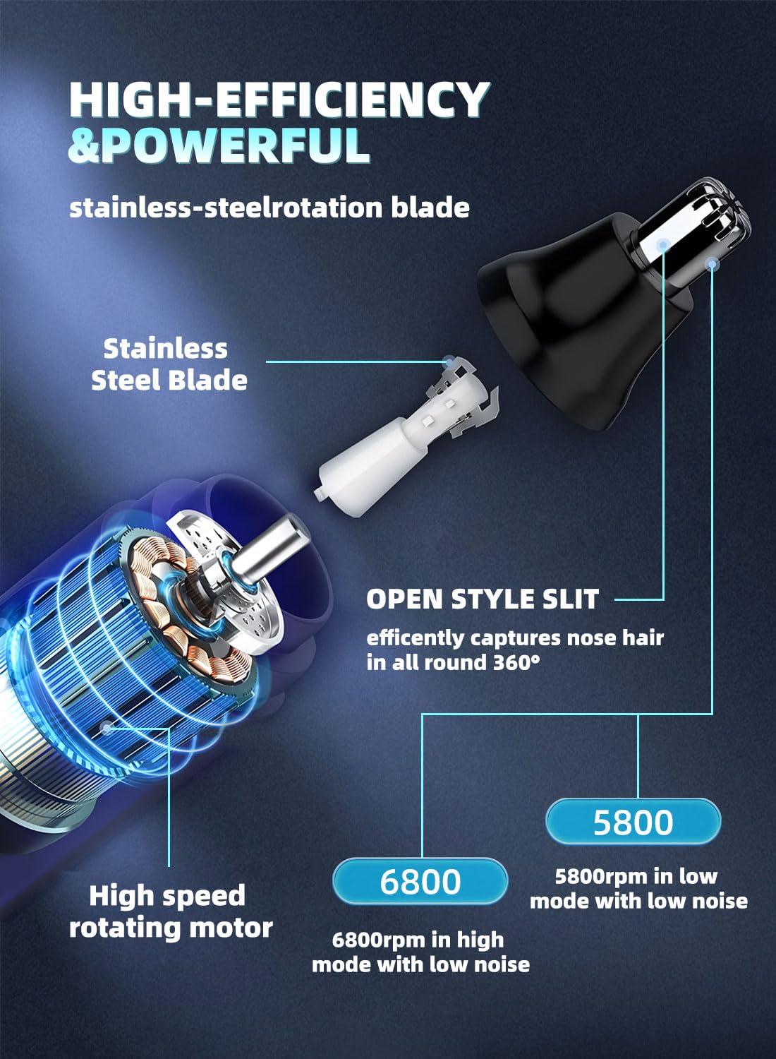 ZEXELLER ZEXELLER Ear and Nose Hair Trimmer with LED Display, Two Gear Adjustment Mode, Painless USB Rechargeable Nose Trimmer for Men Women, Professional IPX7 Waterproof Dual Edge Blades Nasal Trimmer