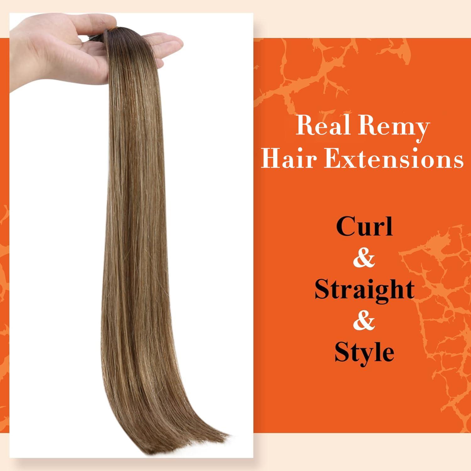 Full Shine Full Shine Utip Hair Extensions Human Hair Ombre Keratin Hair Extensions 14inch Brown Fusion Hair Extensions Balayage Dark Rooted Human Hair Extensions Pre Bonded Hair 40g/50s for Party