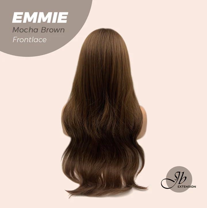 JBEXTENSION JBEXTENSION Pre-cut Lace Front Wig with Side Bangs EMMIE Mocha Brown Curly Wigs for Women Natural Synthetic Wigs for Daily Use (pelucas de cabello natural)