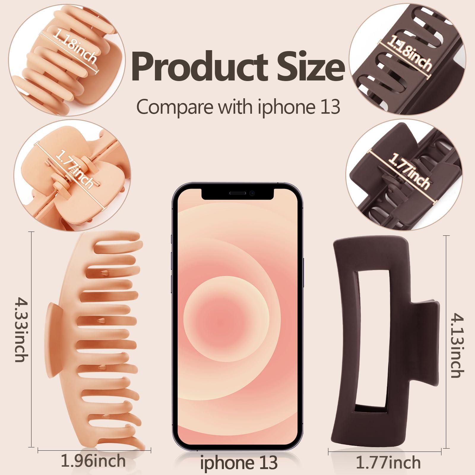 TOCESS TOCESS 8 Pack Neutral Big Hair Claw Clips for Women Large Claw Clip for Thin Thick Curly Hair 90\'s Strong Hold 4.33 Inch Nonslip Matte Hair Clips