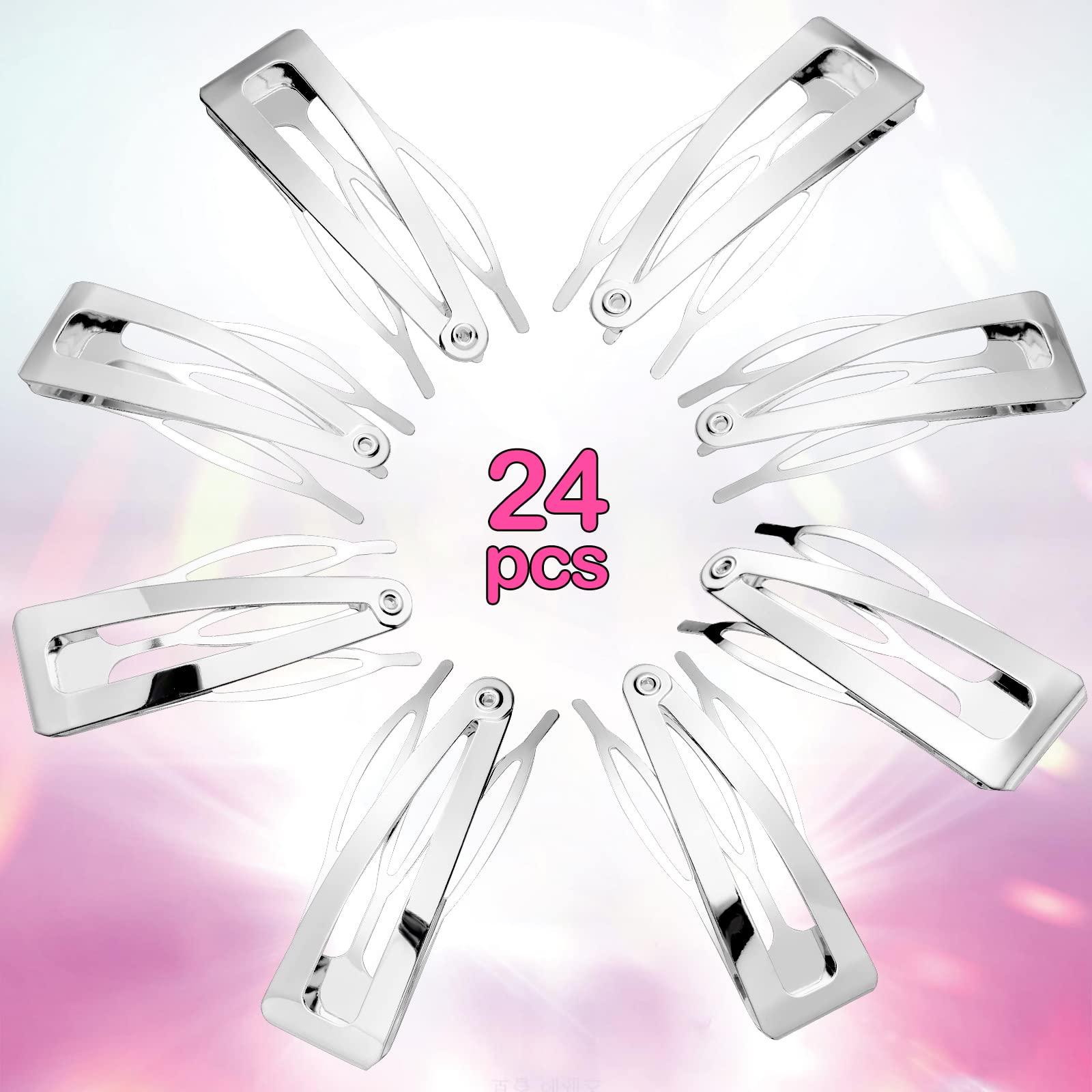 Chinco Chinco 24 Pcs Double Grip Hair Clips Metal Snap Clips Women Barrettes for Hair Making, Salon Supplies(Silver,2 Inch)