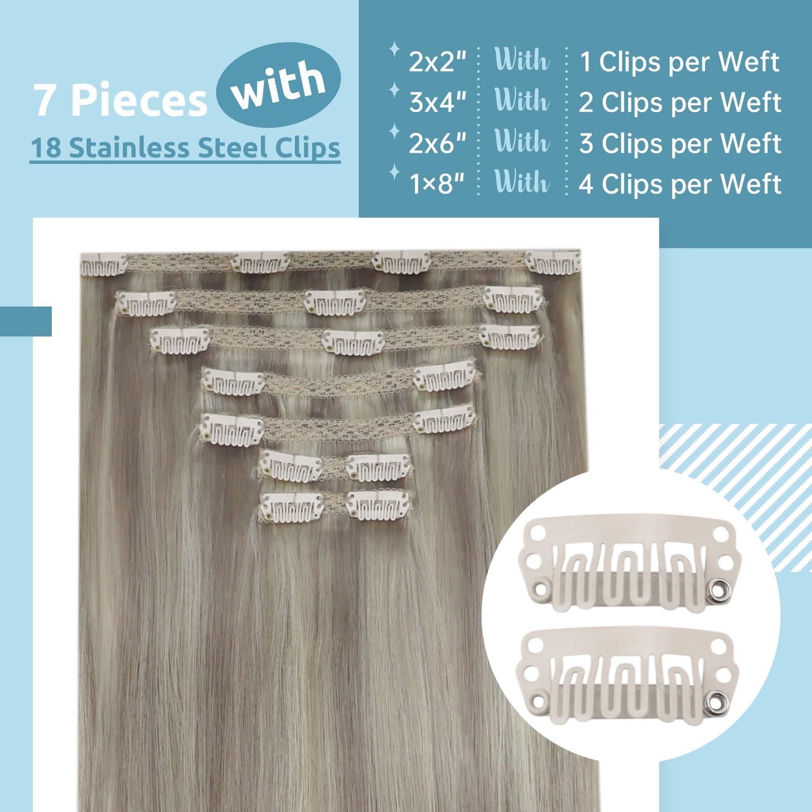 Fshine Fshine Dirty Blonde Clip in Extensions Human Hair 22 Inch 120g Lace Clip in Remy Hair Extensions Dirty Highlighted with Platinum Blonde Hair Extensions Hair Clip in Blonde Remy Hair 7pcs
