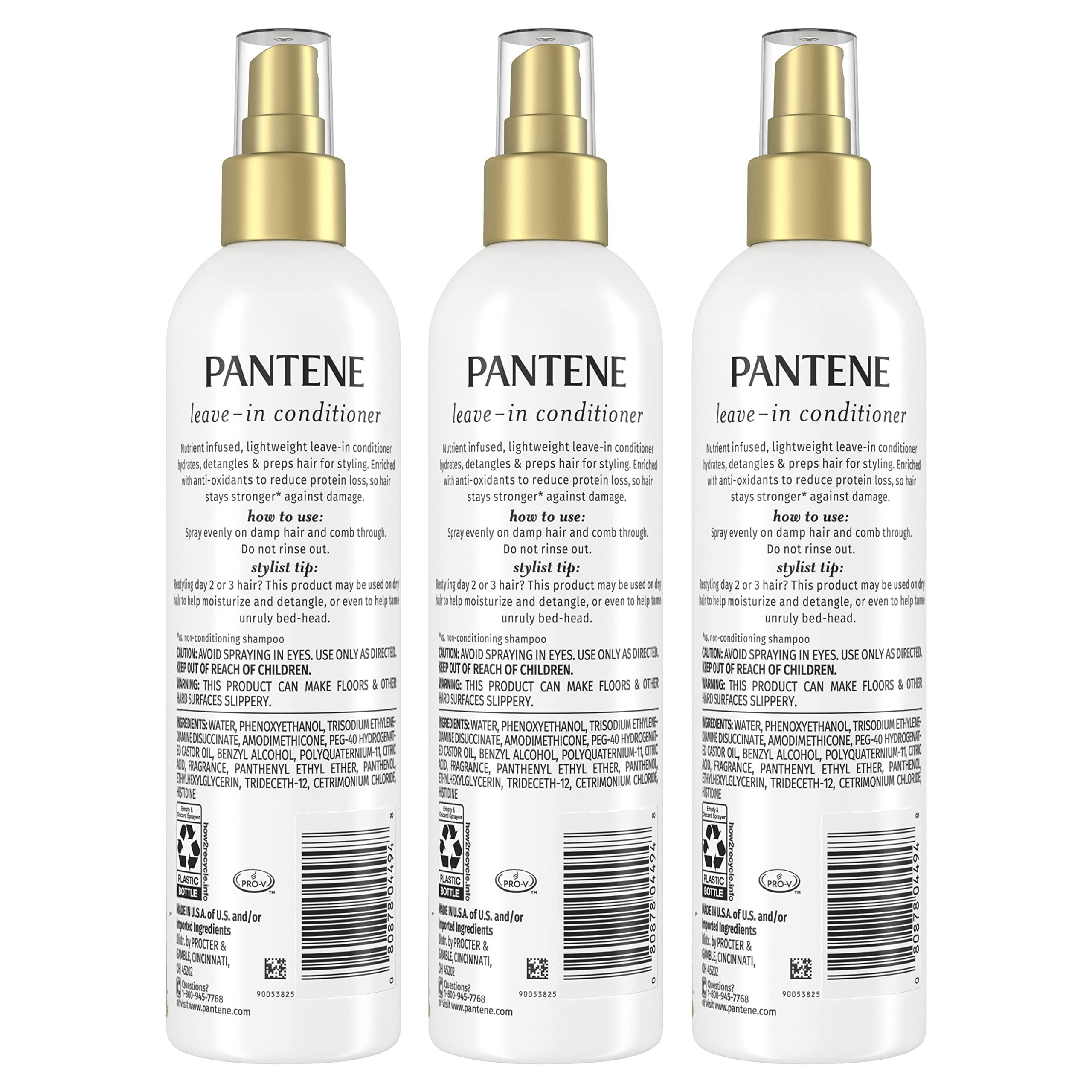 Pantene Pantene Conditioning Detangler Spray, Pro-V Repair & Protect, Nutrient Boost for Damaged Hair, Antioxidant Enriched, Leave-In Conditioner, Smooth & Shine, Sulfate-Free, 8.5 Fl Oz, 3 Pack
