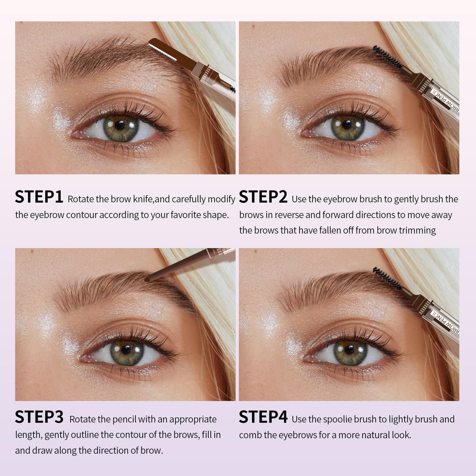 Music Flower Music Flower Eyebrow Pencil,Portable 3 in 1 Eyebrow Shaping Enhancing Kit with Brow Trimmer & Brow Brush + Replaceable Brow Refills (Light Brown)