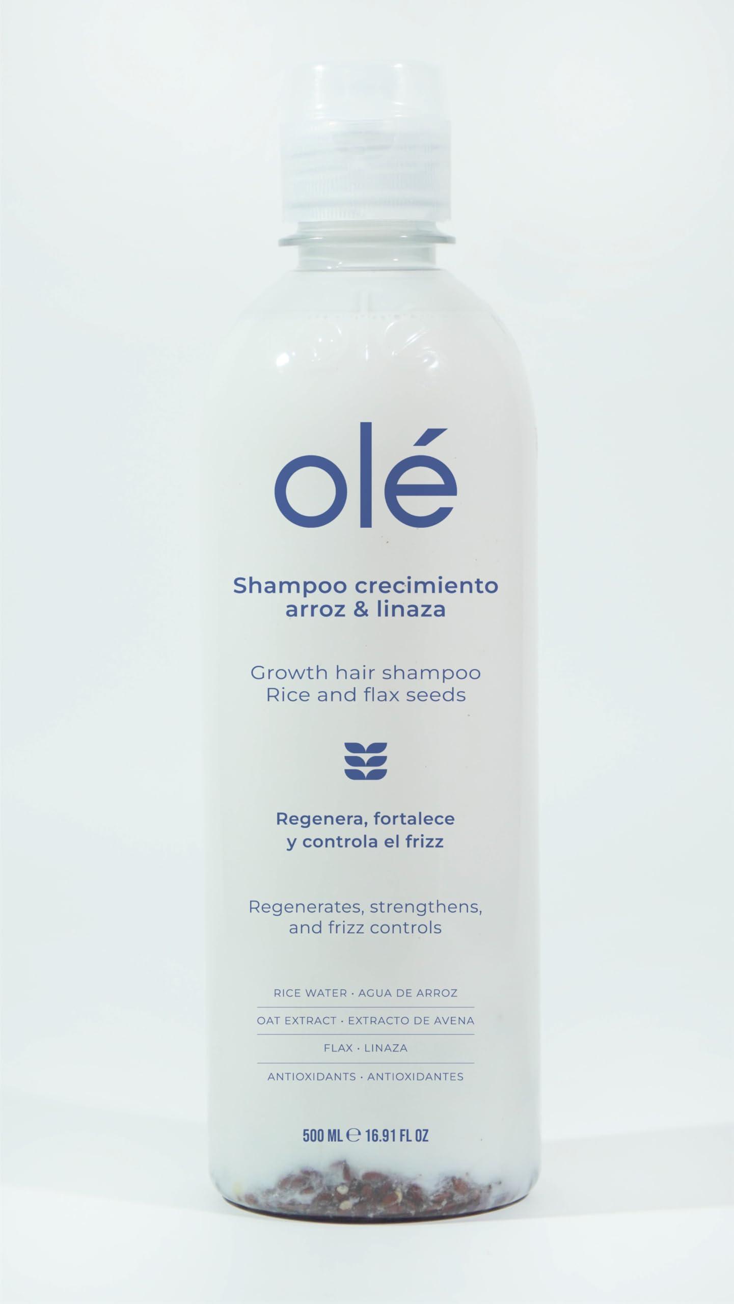 OL OL Shampoo Rice & Linseed | Shampoo Arroz & Linaza | for Stronger, Thicker and Longer Hair - Soft and Shine, Growth Shampoo | Vitamine E, Water Rice, Linseed, Oats.
