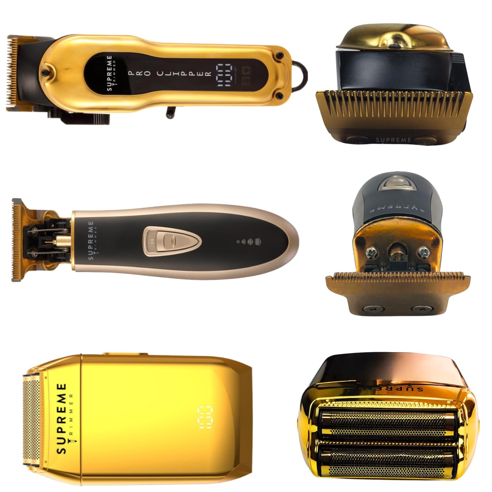 Supreme Trimmer Supreme Trimmer 3-in-1 Barber Bundle | Pro Clipper, T-Shaper Trimmer & Crunch Foil Shaver | Professional Beard Trimmer Mens Hair Clipper Kit | Gold