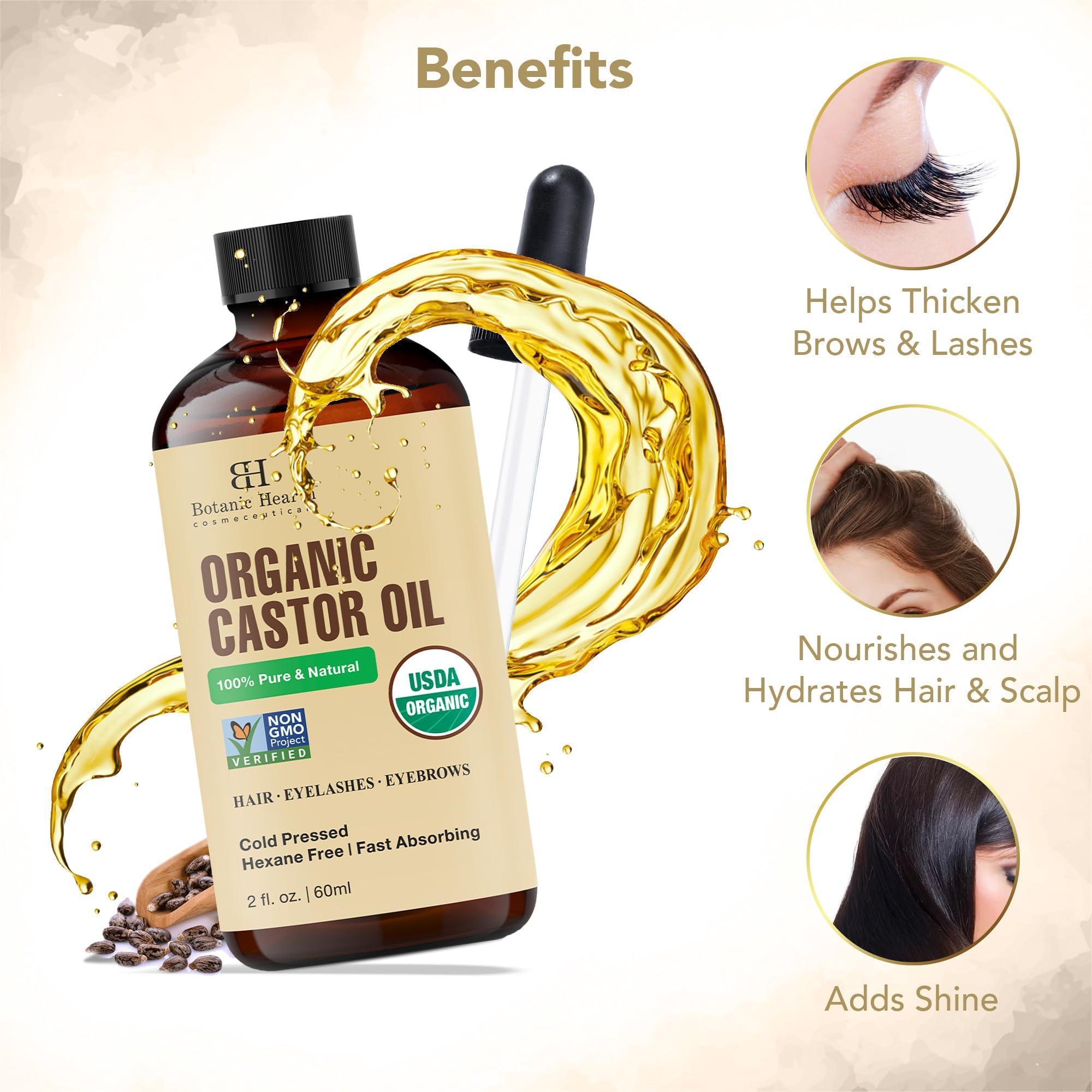 Botanic Hearth Botanic Hearth Castor Oil (2 fl oz) | USDA Certified Organic | 100% Pure & Hexane Free | Cold Pressed |Promotes Growth for Eyelashes, Eyebrows & Hair | Includes Eyebrow & Eyelash Brush