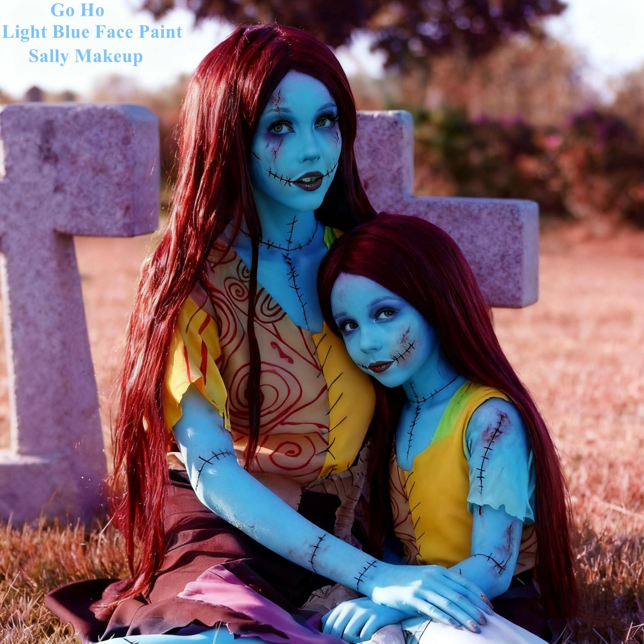 Go Ho Go Ho Light Blue Face Body Paint Washable(2.37 oz,70 ml),Water Based Cream Pale Blue Face Paint,Blue Body Paint for Halloween Costumes Festivals Cosplay SFX Corpse Bride Sally Makeup