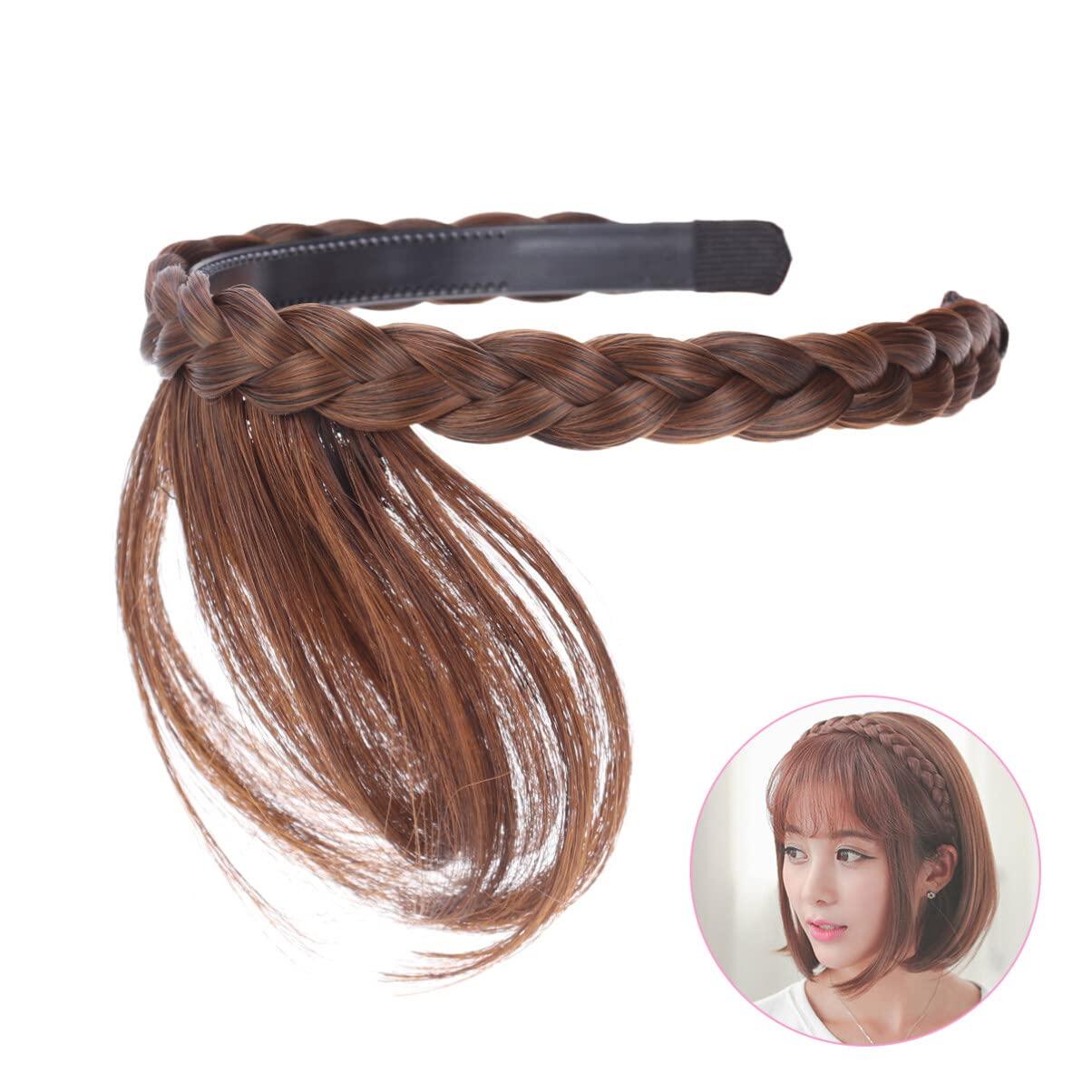 FRCOLOR FRCOLOR Headband Bangs Wig Front Hair Bangs Wigs Headband Braid Headband Bangs Synthetic Wigs Hair Bangs Headband Front Hair Bangs Fringe Hair Extensions for Women Girls(light Brown)