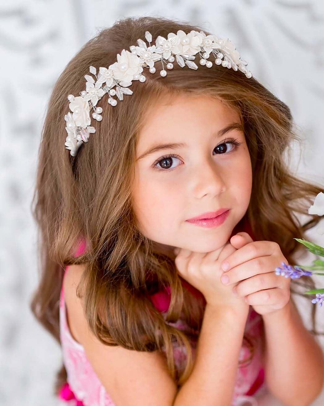Campsis Campsis Hairband - White Flower Headband for Girls, Pearl Princess Girl Hair Bands, Wedding Bride Hair Accessories for Women and Girls