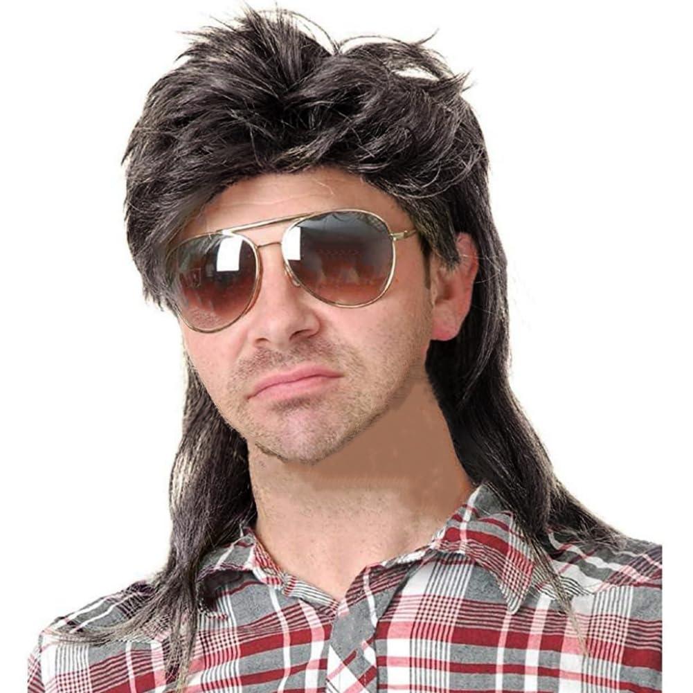 Swiking Swiking Mullet Wigs for Men Grey 70s 80s Disco Rocker Curly Punk Fancy Retro Party Halloween Cosplay Costume Wigs(Grey)