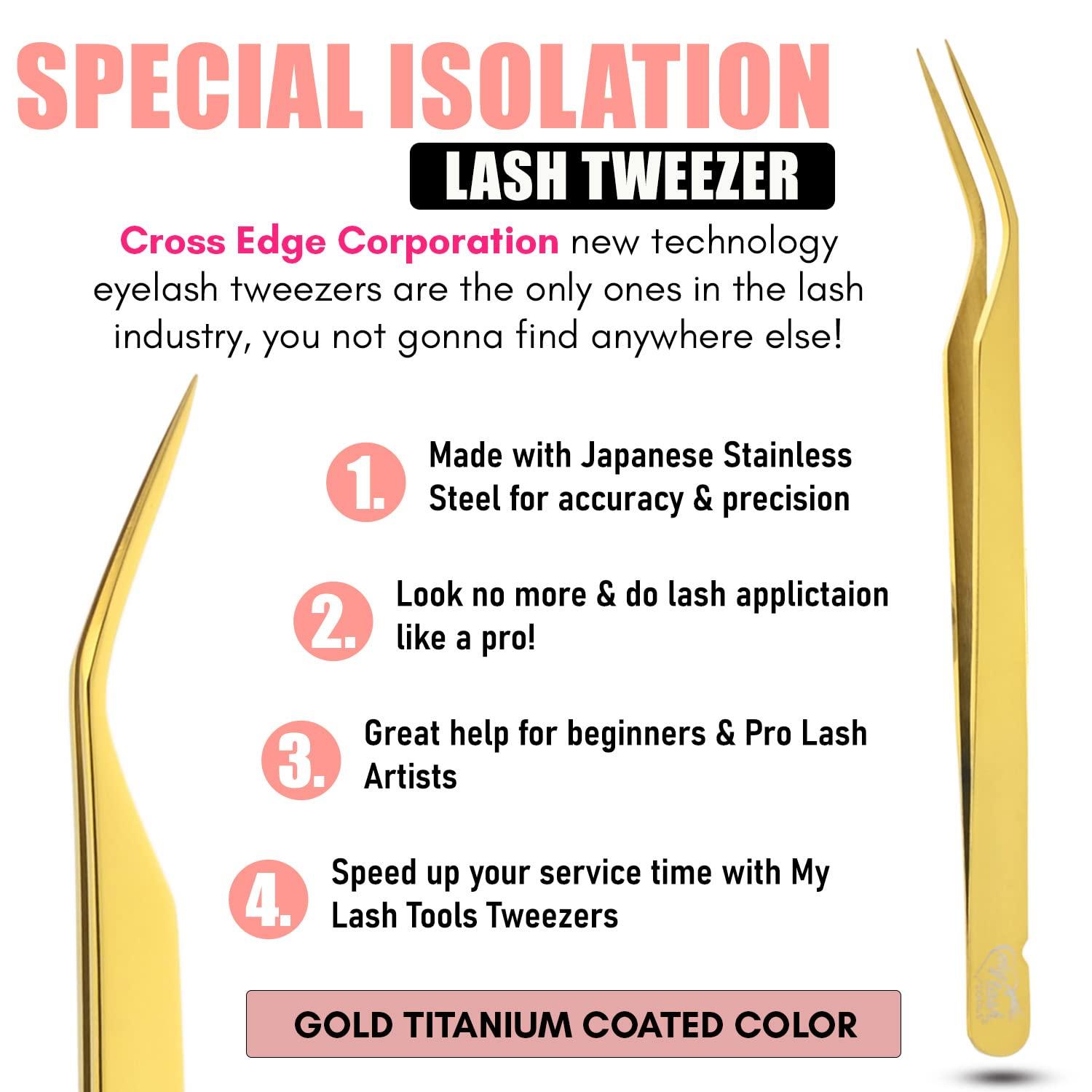 Cross Edge Corporation My Lash Tools New Isolation Lash Tweezers For Eyelash Extensions Best for Individual Isolation & Classic Lashes Japanese Stainless Steel Lightweight Precision Lashing Twisers (Gold)