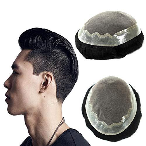 Hair Nature Mens Toupee Real Human Black Hair Replacement System Hair Cutting System for Men Thin Skin Real Gents Hair Fine Mono Toupee Hairpieces 7x9