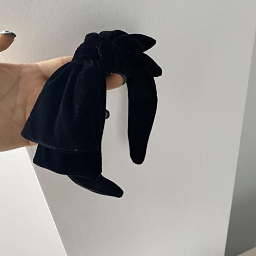 YERTTER YERTTER Dainty Black Velvet Knot Bow Turban Wide Headbands Yoga Thick Headbands Wide Hairbands Headband Headwrap Hair Band Fashion Hair Accessories for Women