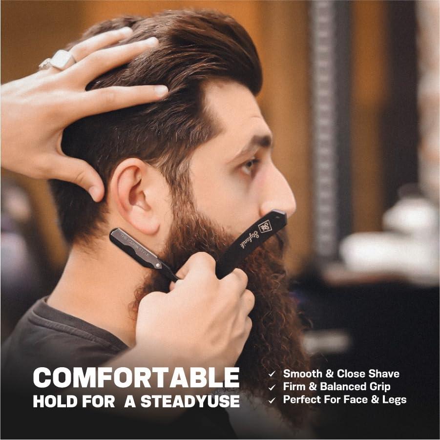 Stylonik Stylonik Professional Straight Edge Barber Razor 60 Single/30 Double-Sided Stainless Steel Blades for Men & Women, with Leather Case (Silver)