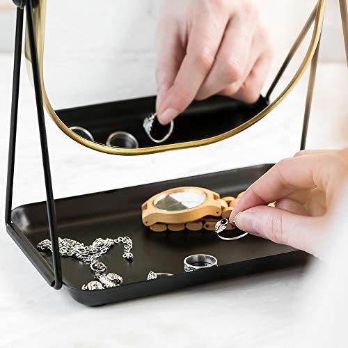 Navaris Navaris Magnifying Table Top Mirror - Double-Sided 1x/3x Magnification Vanity Makeup Mirror with Tray - for Bathroom, Bedroom, Desk - Black and Gold