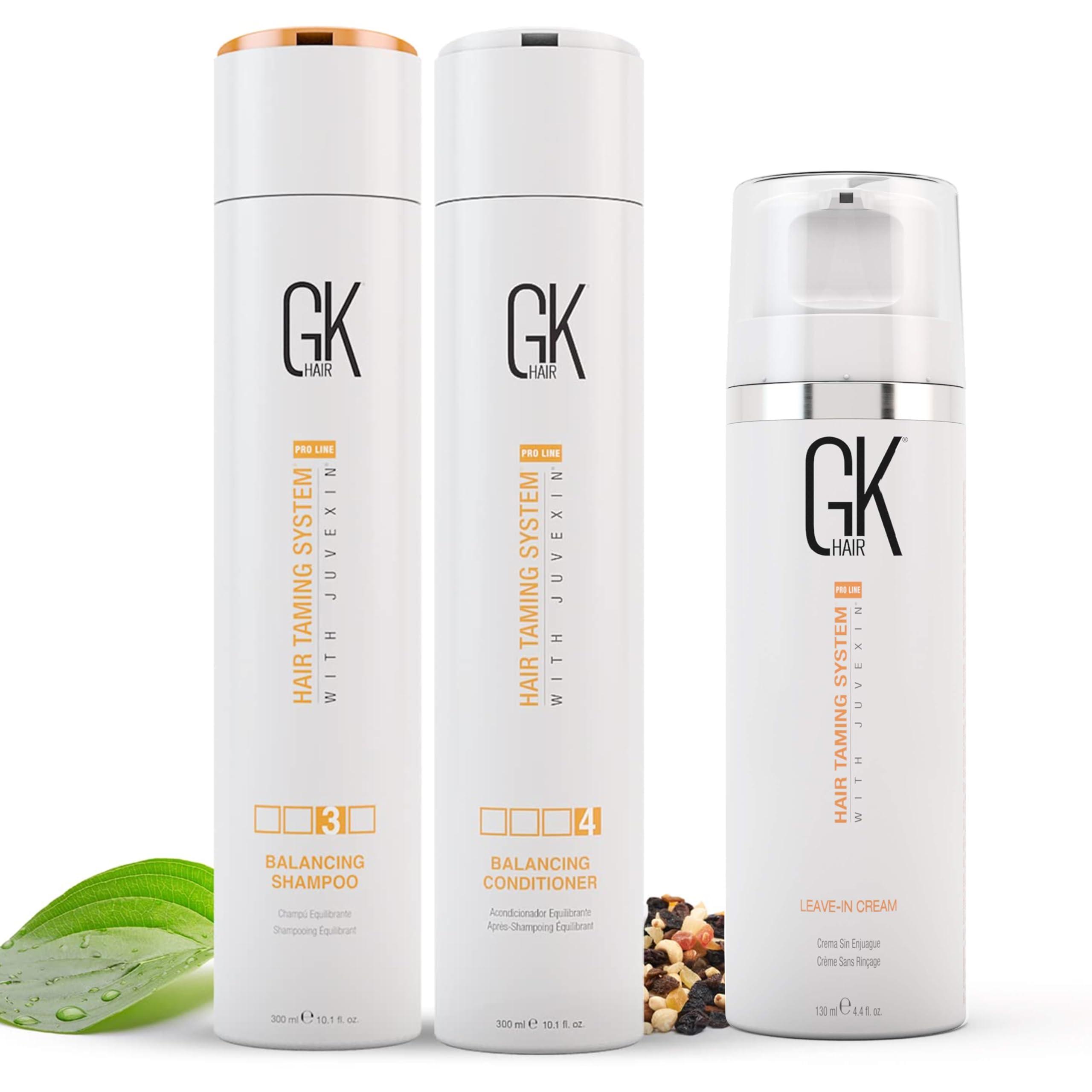 GK HAIR GK HAIR Global Keratin Balancing Shampoo and Conditioner 300ml Kit with Leave-In Cream 130ml | Moisturizing Hair Care Set for All Hair Types | Strengthening and Smoothing Treatment
