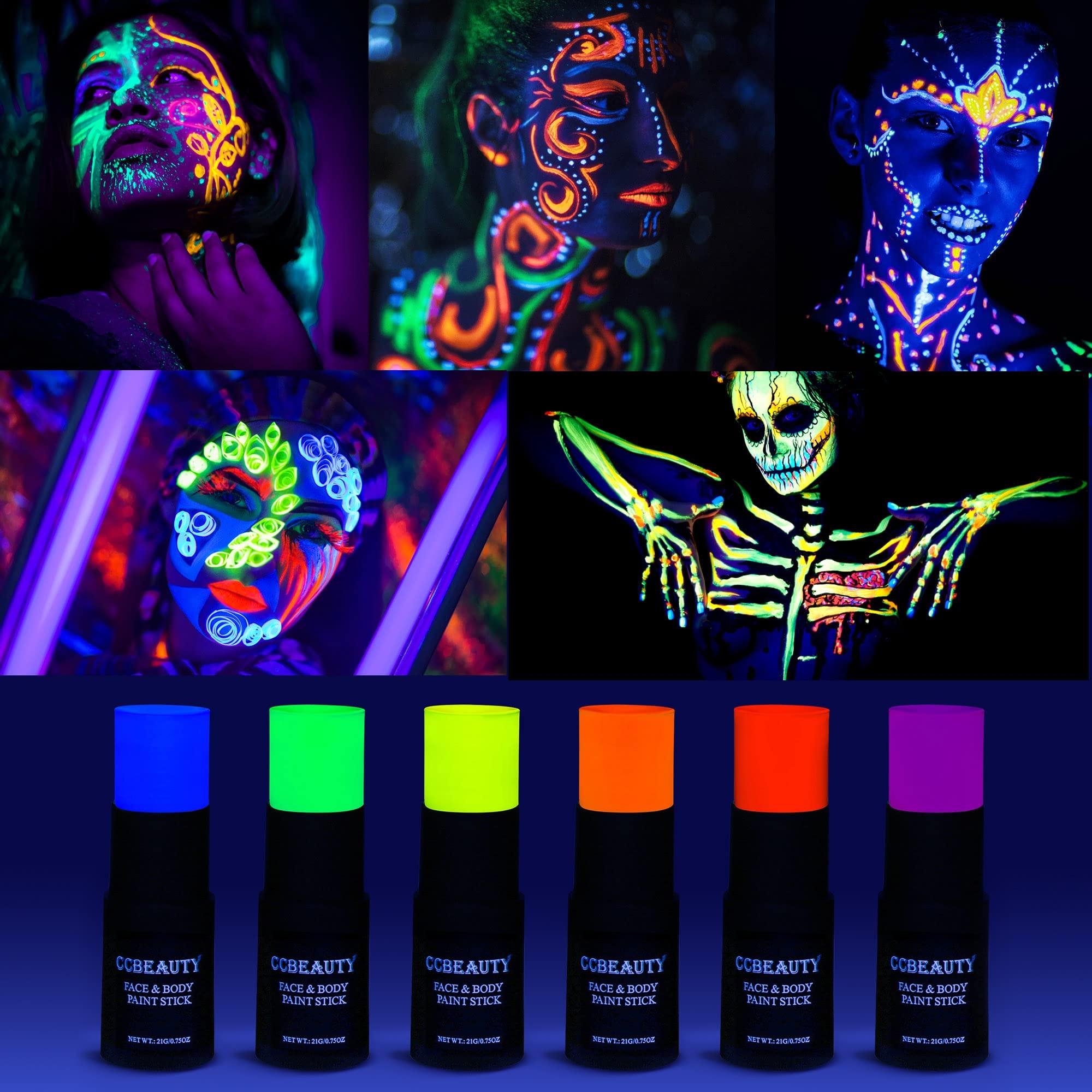 CCbeauty CCBeauty Neon Pink Face Body Paint Stick Oil, Hot Pink Eye Black, Face Painting Kit Glow in the Black Lights Clown Makeup, Halloween Hypoallergenic Foundation for Cosplay Costume Parites