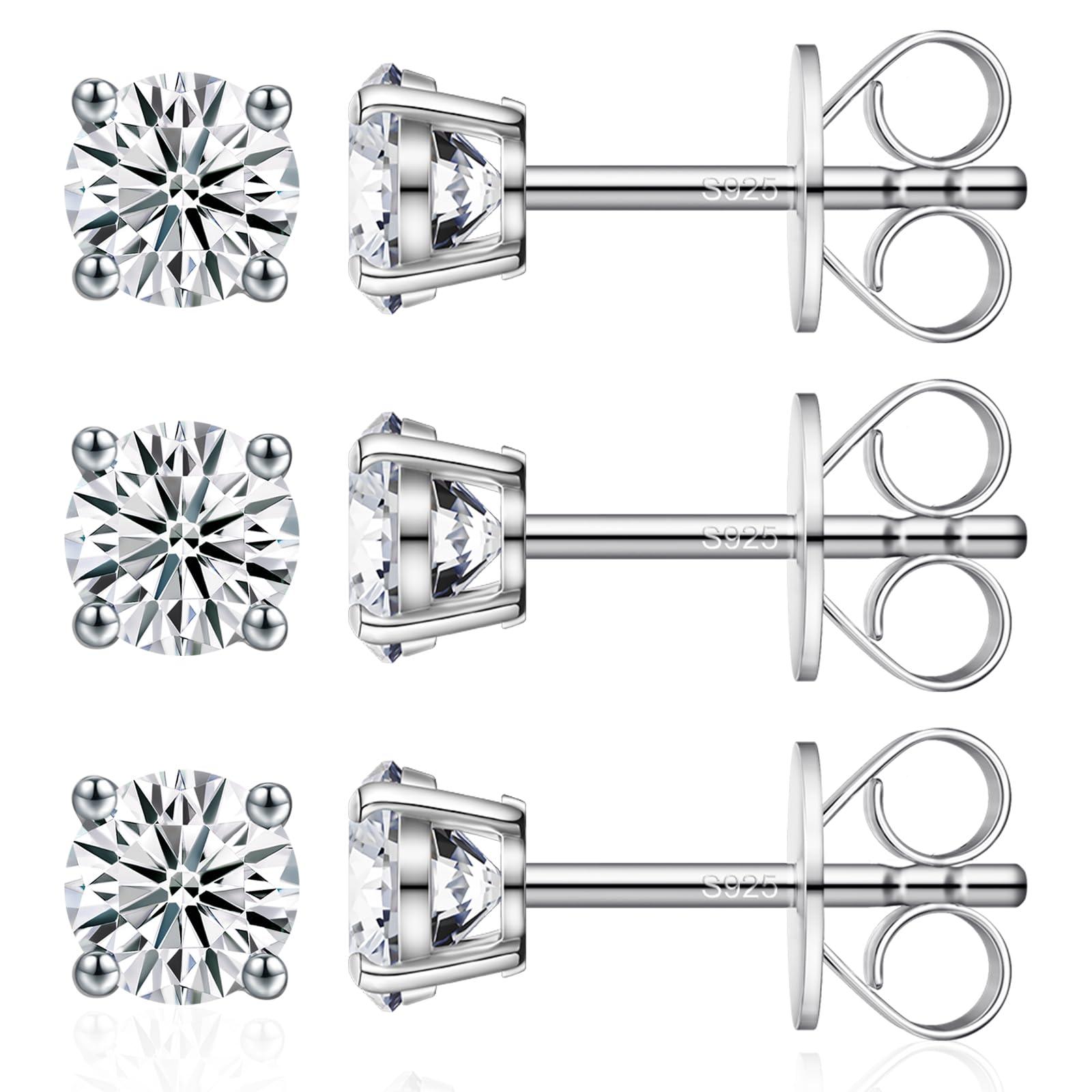 SugarTang 2 Pairs of Ear Piercing Kit and 3 Pairs of Moissanite Stud Earrings for Women, Lab-Created Diamond Eearrings with Gold Plated 925 Sterling Silver, Best Daint