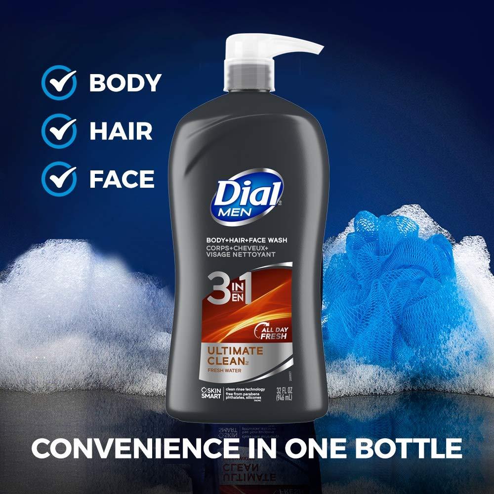 Dial Dial Men 3in1 Body, Hair and Face Wash, Ultimate Clean, 32 Fl Oz (Pack of 2)