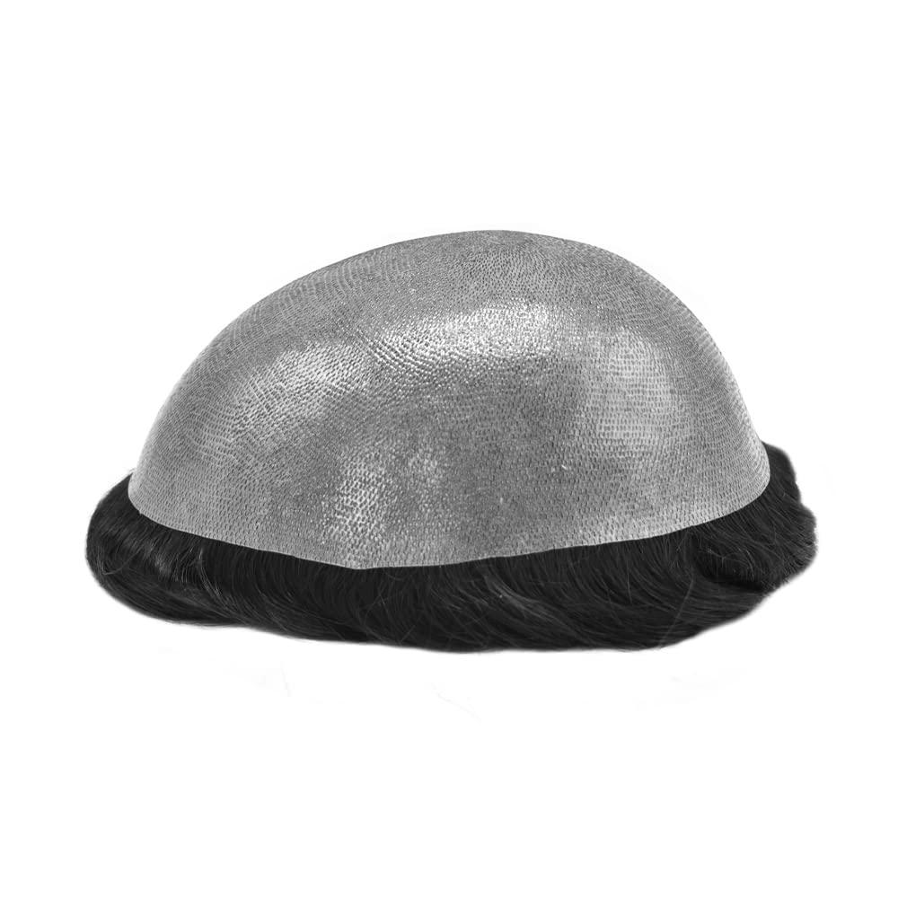 F M FACE MIRACLE NEW YORK F M FACE MIRACLE NEW YORK Mens Toupee 0.12mm Thickness Skin Hair Systems For Men Durable Mens Hair Replacement System Natural Hairline Toupee For Men PU7 X9#1B Off Black-120% density