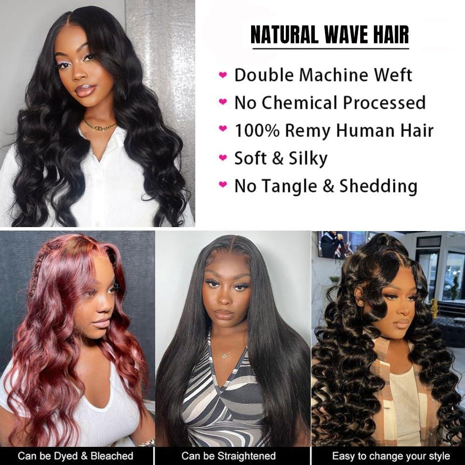 Yuyongtai Natural Wave Bundles Human Hair 18 20 22 Inch with 16 Inch 4x4 Straight Transparent Lace Closure