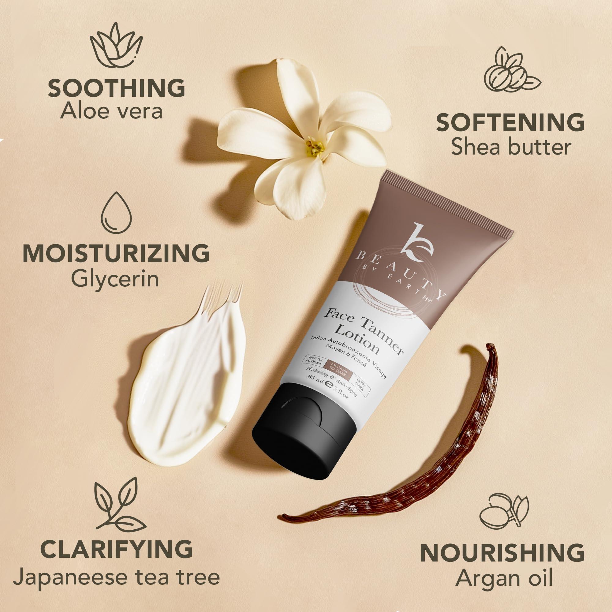 Beauty by Earth USA Made with Natural & Organic Ingredients Face Tanner - Face Self Tanning Lotion, Non Toxic Self Tanner for Face, Gradual Tan Lotion, Sunless Moisturizer for Fake Tan for Women & Men